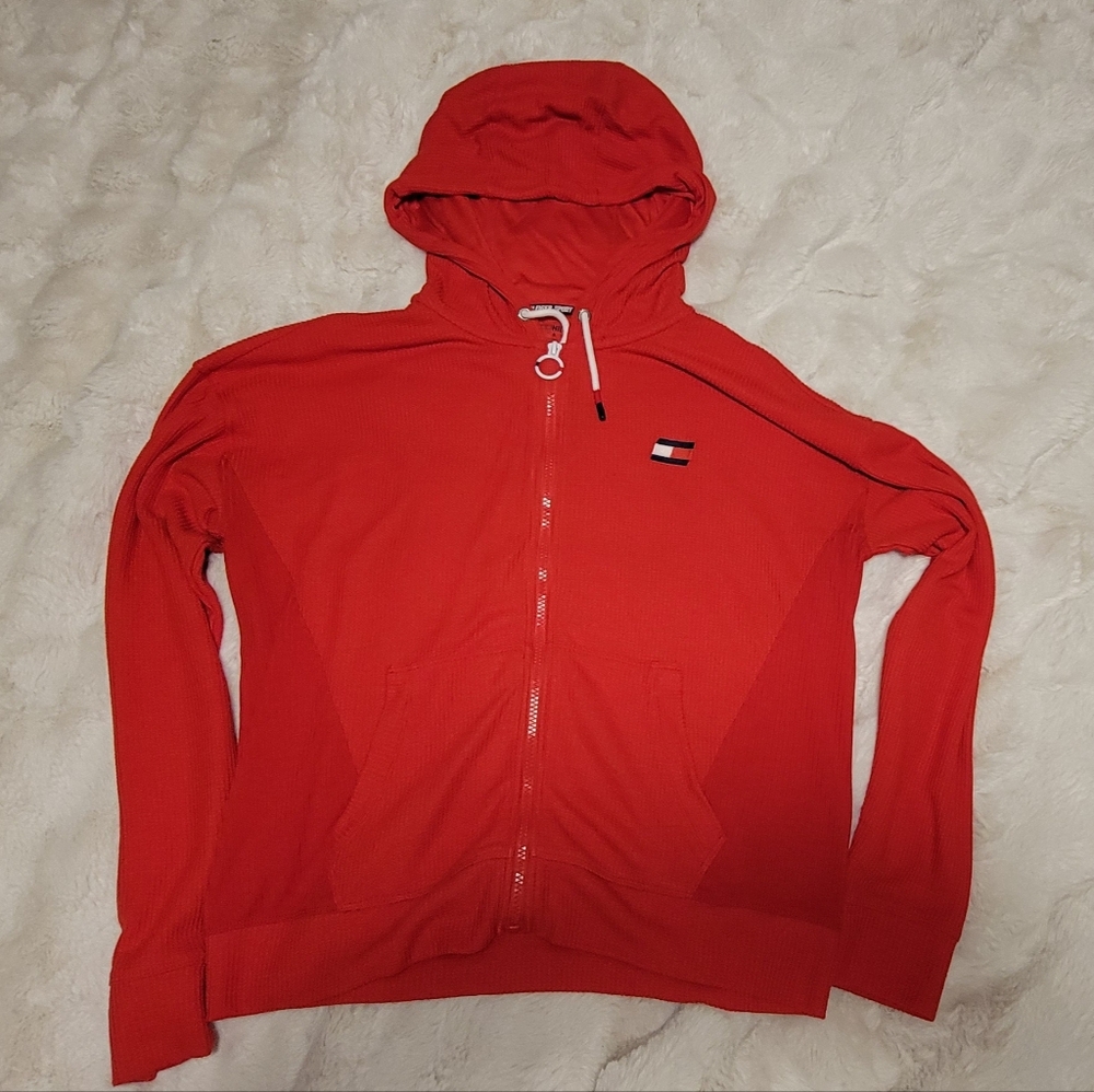 Tommy Hilfiger Sport Red Wadfle Knit Hoodie - Women's
